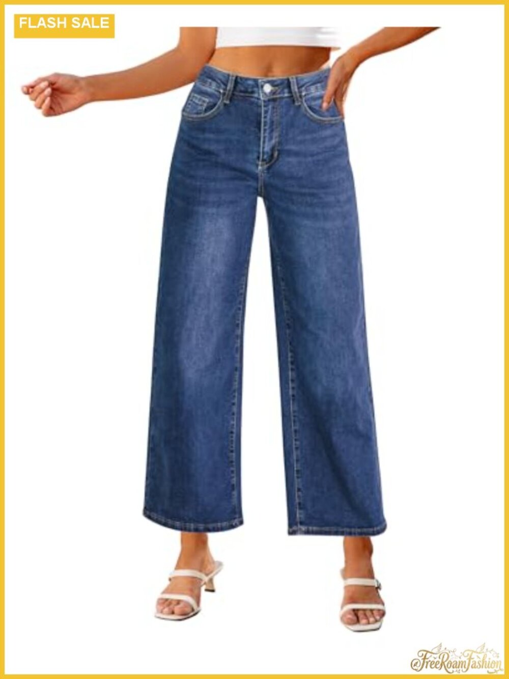 High Waisted Wide Leg Cropped Jeans Stretchy Denim Ankle Pants